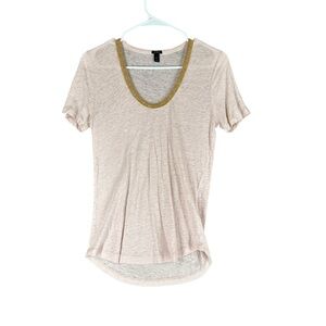 J Crew Women’s S Small Cream Beaded Scoop T Shirt 100% Linen Casual Boho Preppy